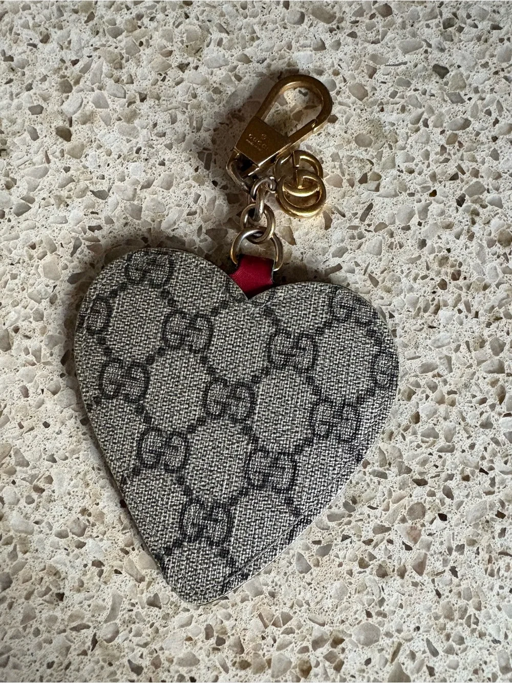 Gucci Heart Embroidered Leather Keychain
